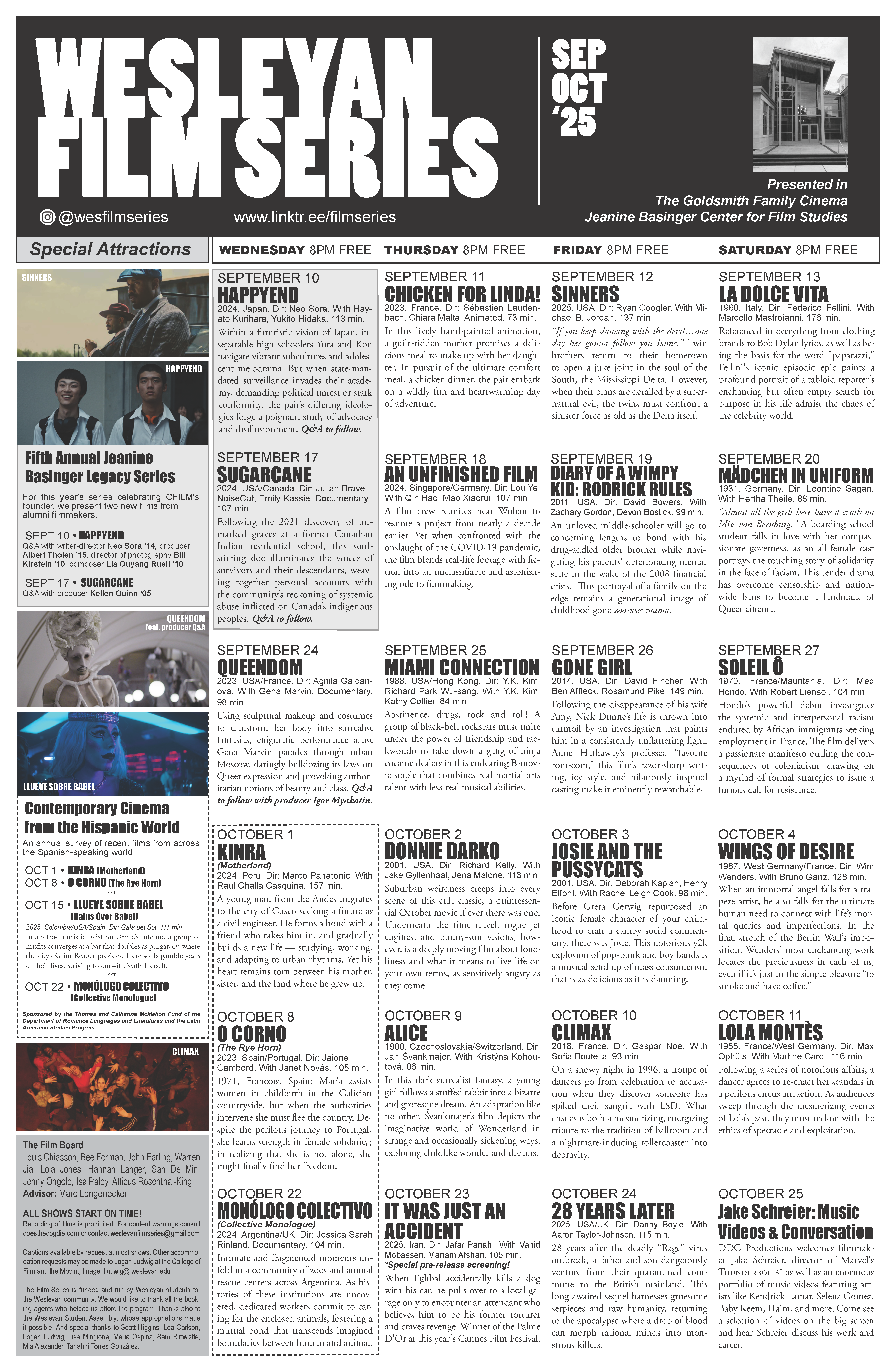 Fall 2025 September to October Film Series Calendar